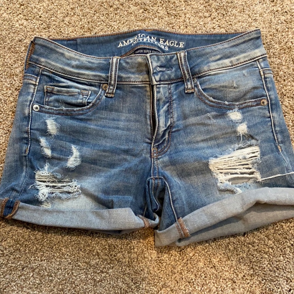 American Eagle Midi Ripped Jean Shorts